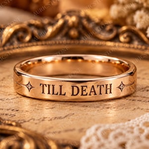 Till Death Band Ring, 925 Sterling Silver Ring, Engraved Promise Ring, Gothic Wedding Band, Couples Ring, Anniversary Gift for Him or Her