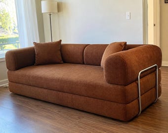 Corduroy Convertible Sofa Bed, 78.8" Floor Couch Sleeper, Boneless Modular Lounger