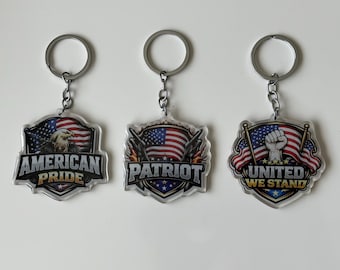 USA Patriot Amerikansk Flagga Nyckelring Patriotisk Gåva Röd Vit Blå Bil Hus Stjärnor och Ränder Flagga Sköld Amerikansk Stolthet United We Stand