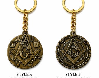 Masonic Freemason Keychain Bronze Square & Compasses KeyRing Choose Style or Set