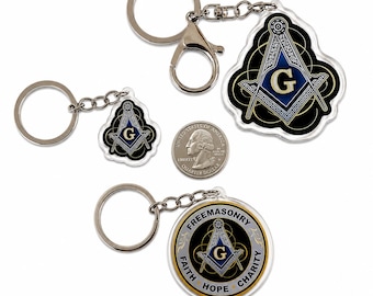 Masonic Square & Compass Keychain Freemason Acrylic Key Ring Symbol Gift Fraternity Accessory