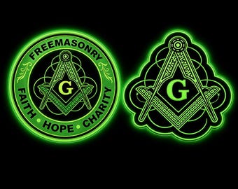 Glow in the Dark Freemasonry Stickers: Faith Hope Charity, Square Compass Decals