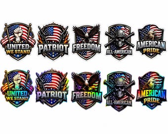 Patriotic Holographic or Glossy Stickers: USA Flag, American Pride Decals (4x4 inches) Car Laptop