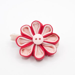 Raspberry Red Layered Kanzashi Flower Hair Clip, Handmade floral hair clip, Pink Barrette, Pink flower clip, Kanzashi hair clip