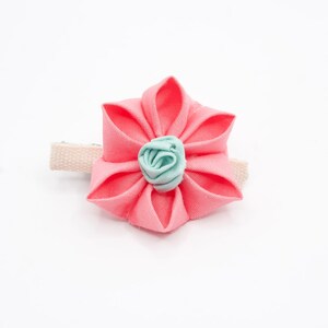 Pink Fabric Flower Barrette, Pink Kanzashi Hair Clip, Handmade Floral Hairpin, Flower Hair Accessory, Pink Hairpin for Girls
