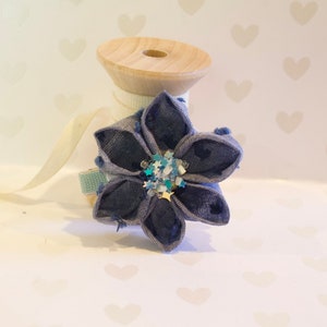 Blue chambray floral hair clip