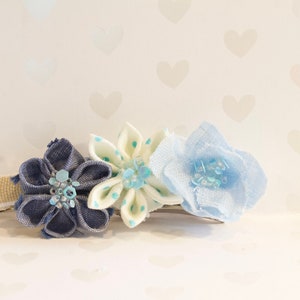 Blue floral hair clip trio