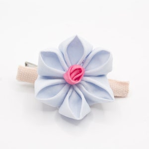 Handcrafted Blue Kanzashi Flower Hairclip, Blue Floral Hair Accessory, Japanese Inspired Kanzashi barrette, Handmade Hair Accessory