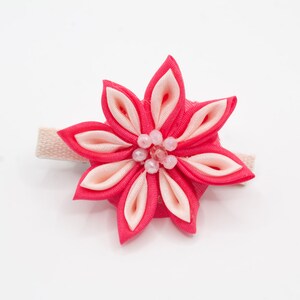 Kanzashi silk floral hair clip, Pink flower hair barrette, Pink Silk floral clip, layered habotai silk flower hair piece, Handmade kanzashi