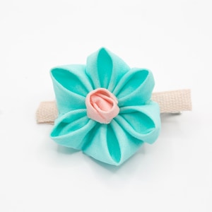 Turquoise Kanzashi Flower Hairclip, Flower Hair Accessory, Japanese Inspired Kanzashi barrette, Handmade Hair Accessory