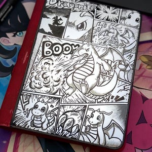 Hand Painted Dragonite TCG Binder, Custom Manga Style Pokemon Card Almbum, Hand Drawn Anime Card Collector Folder, Custom 4 Pocket Binder