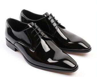 Custom Black Patent Wholecut Oxford Dress Shoes Handmade Leather Sole