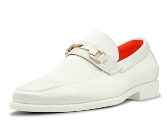 Handgjorda vita herr TAYNO slip-on skor krokodilmönster guldfärgade Bit Loafers
