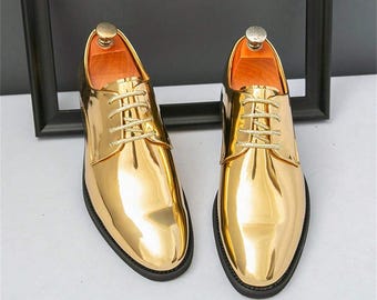 Luxury Metallic Gold Oxford Dress Shoes – Handmade Formal Wedding And Office Wear Shoes