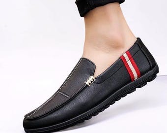 Herr Casual Svarta Läder Formella Loafers Slip On Finskor