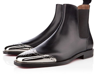 Christian Louboutin svarta Chelsea-stövlar _ Brogue-skor med metalltåhätta och ankelrem