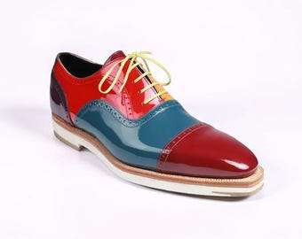 Handmade Multicolor Patent Leather Oxfords _ Office and Wedding Dress Shoes For Men's
