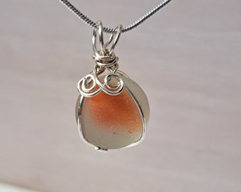 Genuine Orange and White Sea Glass Marble Necklace