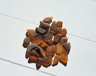 Lot of 25 Small Brown Genuine Sea Glass Pieces