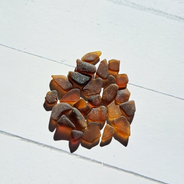 Lot of 25 Small Brown Genuine Sea Glass Pieces
