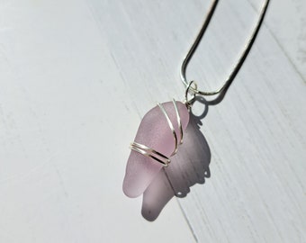 Wire Wrapped Genuine Lavender Sea Glass Necklace