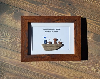 A Good Day Starts with a Great Cup of Coffee Genuine Sea Glass Sea Glass Tabletop Picture - 7" x 5"