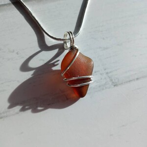 Wire wrapped Genuine brown sea glass necklace with sterling silver chain