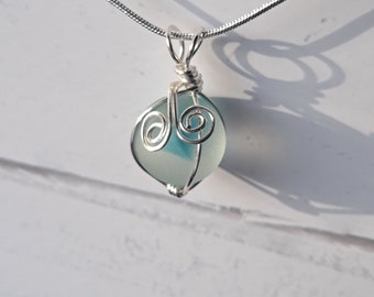 Genuine Blue and White Sea Glass Necklace