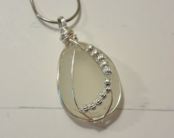 Genuine White Wire Wrapped Sea Glass Necklace
