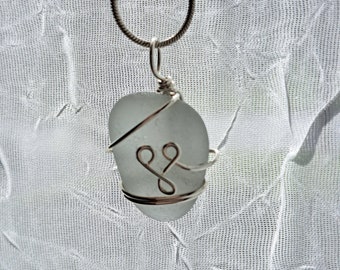 Wire Wrapped Genuine Light Gray Sea Glass Necklace