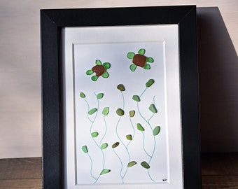 Turtles and Seaweed Genuine Sea Glass Picture - 5"x7"