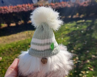 Beach Themed Gnome with Beach Stone Nose and Genuine Sea Glass Decoration on Hat