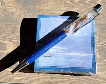 Genuine Sea Glass Pen and 3x3 Sticky Note Set