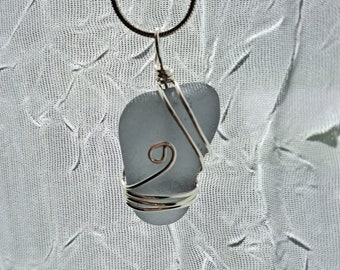Wire Wrapped Genuine Gray Sea Glass Necklace