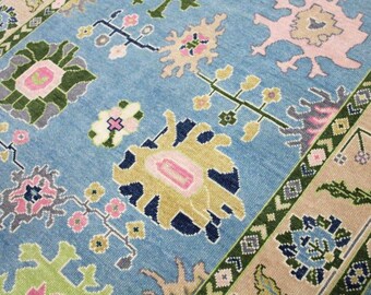 Tappeto vintage tribale floreale blu pastello annodato a mano 6x9 8 x 10 piedi – Tappeto di lusso ispirato alla tradizione 9x12/10x14