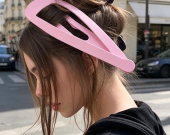Horquilla: Pinza para el cabello plana, extragrande, rosa mate y azul, sencilla, pinza gigante para el cabello estilo Y2K.