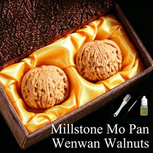 Millstone Mo Pan Wenwan Walnuss – Sammlerpaar, handverlesenes, naturbelassenes, unpoliertes Handspielzeug zur Stressbewältigung, Schreibtischdekoration, Meditationszubehör