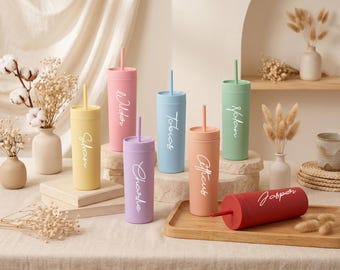 Personalized Bridesmaid Tumbler, Custom Name Matte Tumbler with Straw, Bridesmaid Proposal Gift, Bride Tumbler, Custom Wedding Party Cups