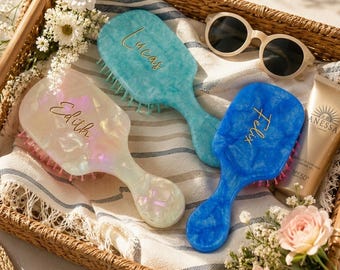 Personalized Custom Acetate Fiber Cushion Mini Hairbrush, Pocket Comb, Engraved Name, Bridesmaids Gifts for Her
