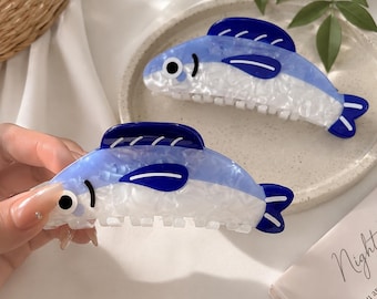 Fish Hair Claw Clip, Blue Sardine Hair Clip, Ocean Animal Acetate Hair Clamp, Cute Sea Inspired Hair Accessory, Beach Style Gift for Women