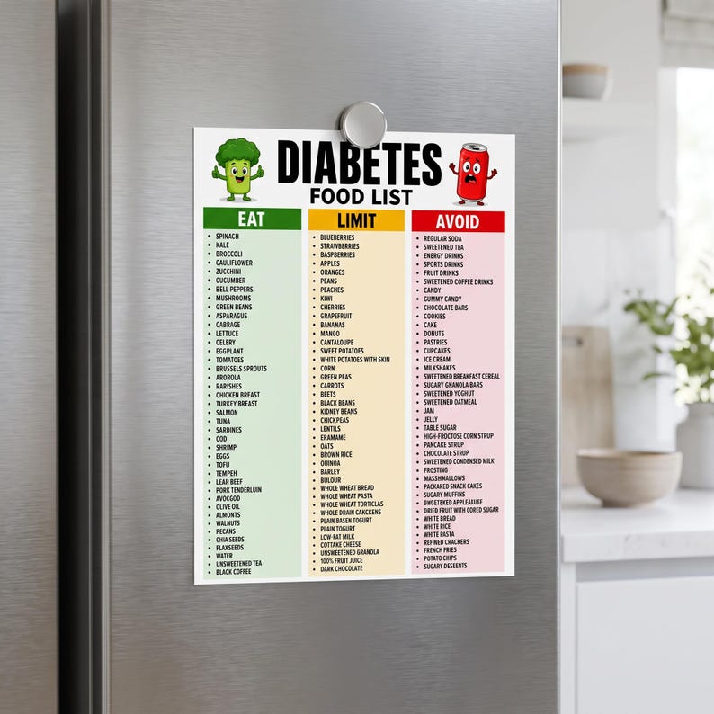 Diabetes Food List Printable PDF, Diabetic Food Chart, Type 2 Diabetes ...