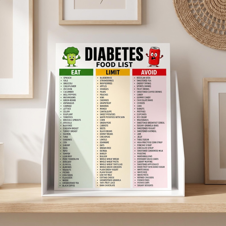 Diabetes Food List Printable PDF, Diabetic Food Chart, Type 2 Diabetes ...