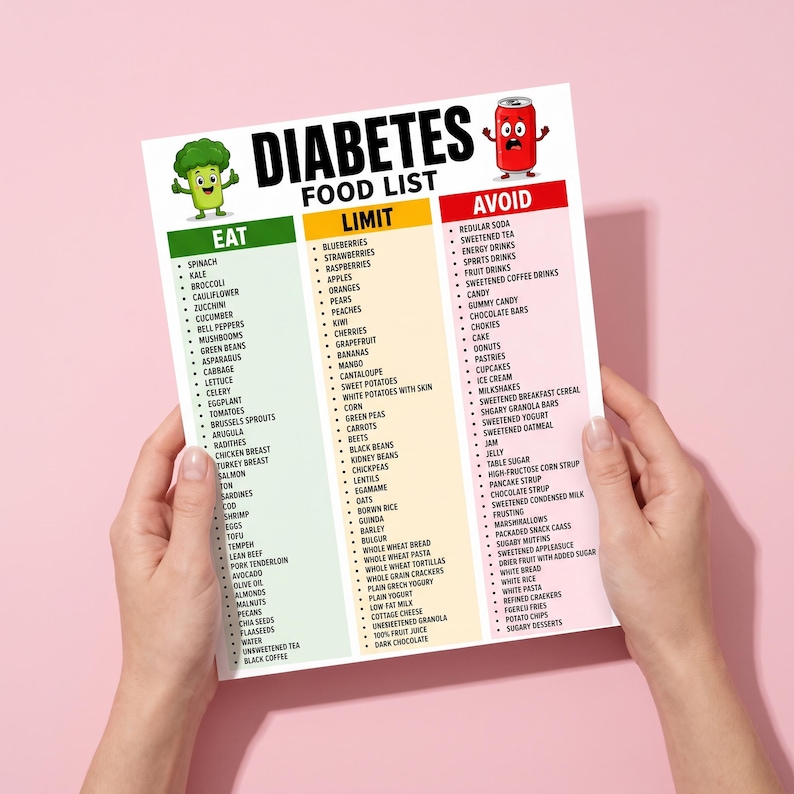 Diabetes Food List Printable PDF, Diabetic Food Chart, Type 2 Diabetes ...
