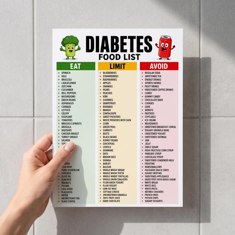 Diabetes Food List Printable PDF, Diabetic Food Chart, Type 2 Diabetes ...