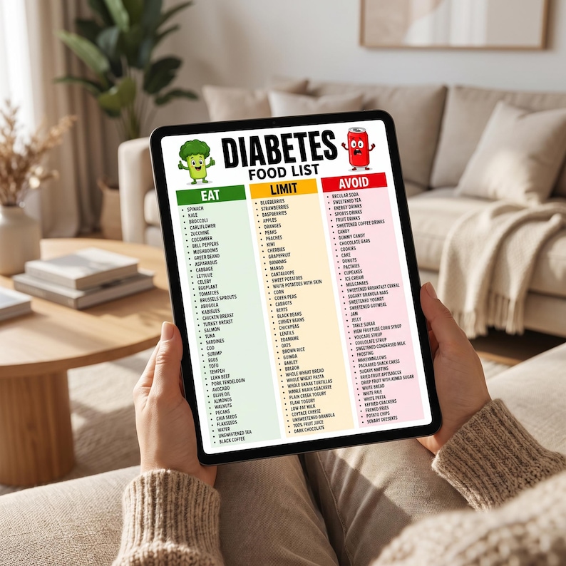 Diabetes Food List Printable PDF, Diabetic Food Chart, Type 2 Diabetes ...