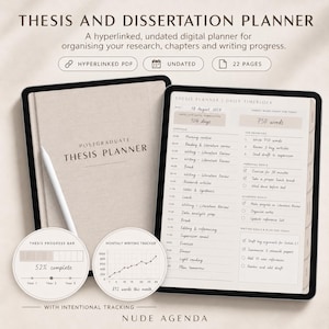 Thesis Planner | Postgraduate Masters PhD Dissertation planner template for iPad Tablet Digital Gantt Chart Chapter Planning Layout Tracker