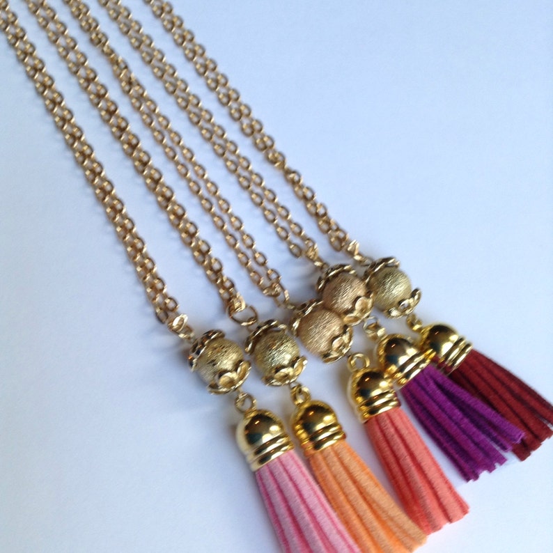 Suede and Gold Tassel Necklace Coral Suede Tassel Dangle Etsy