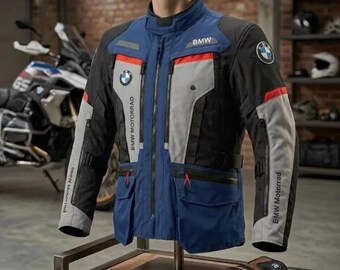 Kurtka motocyklowa BMW Motorrad Pro Blue Adventure Touring Riding Jacket z wentylowaną siateczką. Ochronny sprzęt motocyklowy. Prezent dla motocyklistów.