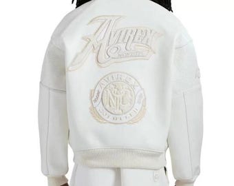 Avirex White Leather Bomber Jacket Gold Club Embroidered Logo Genuine Cowhide Perforated Leather Biker Jacket Streetwear Best Gift for Him