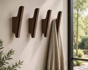 Walnut Wood Wall Hooks, Modern Entryway Coat Hat Bag Holder Set